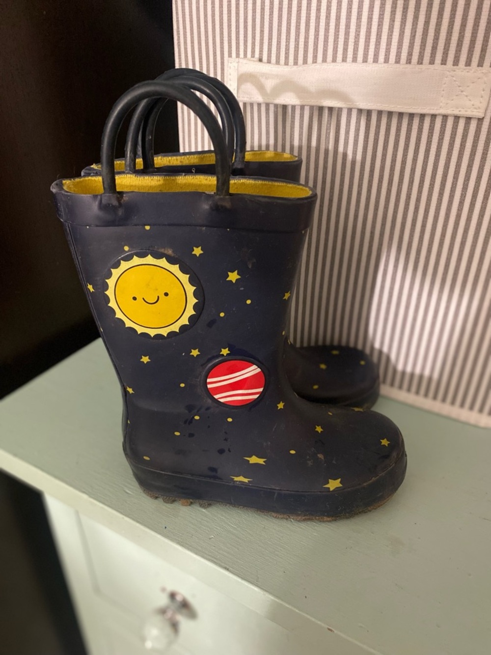 Cat & Jack Navy Blue Yellow Space Print Kids Rain Boots